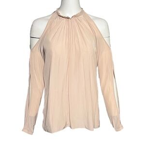 Ramy Brook Milan Cold Shoulder Top Blush Pink Satiny Boho Romantic Flowy Size XS